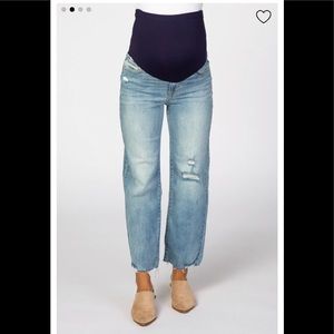 Pinkblush Distressed Crop Maternity Jean Light Blue Wash Raw Hem